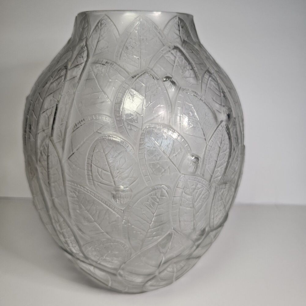 Art Deco Andre Hunebelle Signed Antique Pressed Uranium Glass Vase 9" France